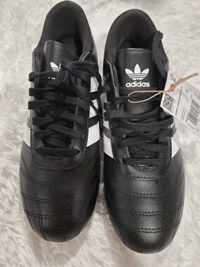 adidas Black with White Stripes Leather Trainers